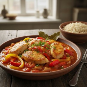 Тушеная курица с овощами (Лечо)