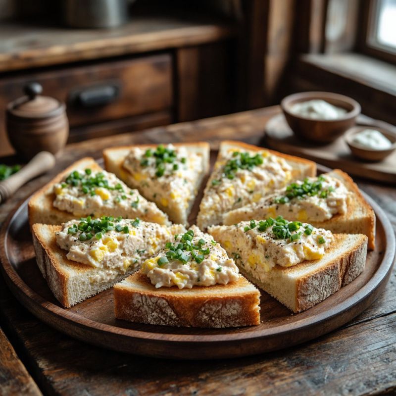 Хрустящие гренки с тунцом и маринованными огурцами — простая закуска к празднику